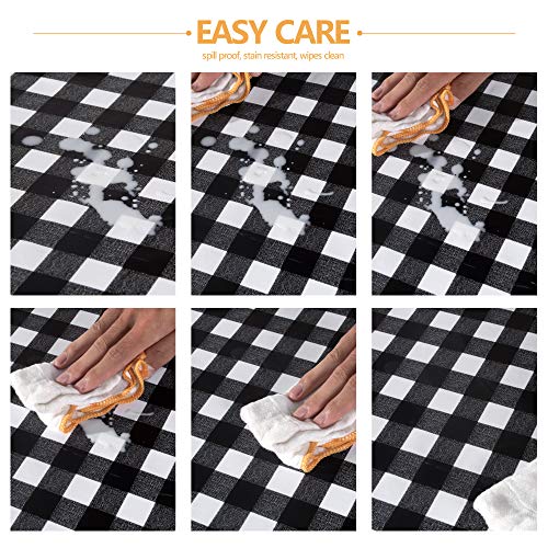 Image of sancua Checkered Vinyl Rectangle Tablecloth 54 x 78 Inch, 100% Waterproof Oil Proof Spill Proof PVC Plaid Table Cloth, Wipe Clean Buffalo Table Cover for Dining Tables Buffet Parties, Black and White