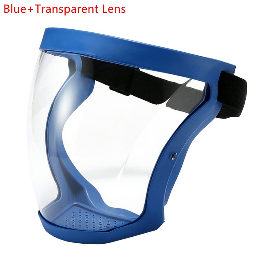 Full Face Shield Kitchen Anti-Splash Safety Glasses Windproof Mask Unisex Eye Protection Face Mask (Blue+Transparent Lens)