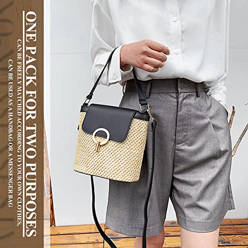 Small Straw Bucket Bags for Women Summer Crossbody Bags Lady Travel Purses and Handbags Female Shoulder Simple Bag Black3