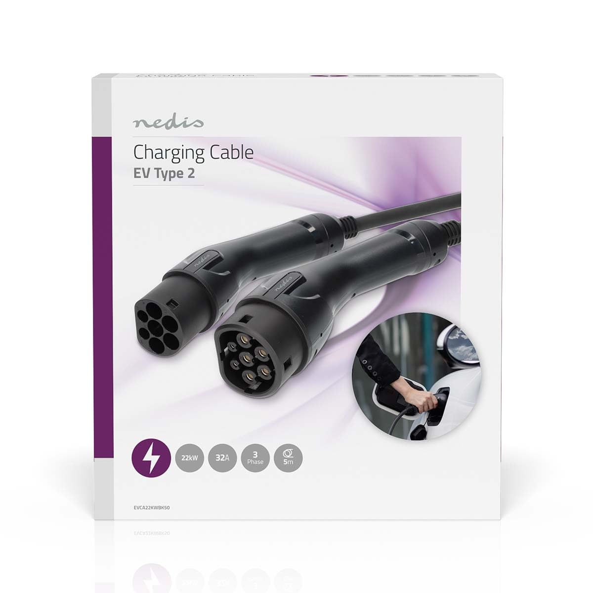 Nedis Kabel do pojazdów elektrycznych - Cable Type 2-16 A - 22000 W - 3-fazowy - 5,00 m - czarny - opakowanie kartonowe