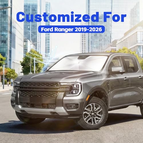 Image of Car Windshield Sun Shade for Ford Ranger 2019-2026 -[Reflective Coated Fabric] Sunshade Umbrella for Front Window, Car Shades Sun Visor Keep Car Cool and Protects Interior, 1:1 Exact Fit
