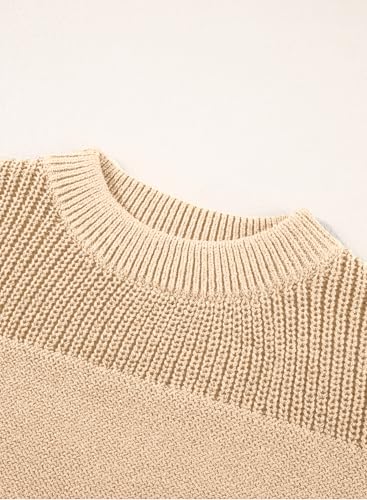 Dokotoo Sweaters for Women Ladies Long Sleeve Casual Loose Crewneck Pullover Sweater Trendy Solid Color Knit Tops Fashion Fall Jumpers Apricot X-Large