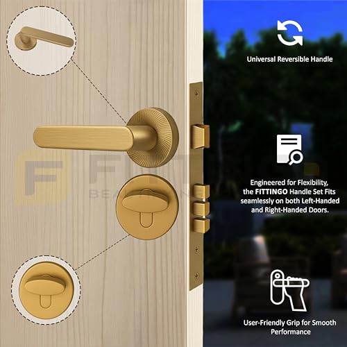Image of Vigo Mortise Door Handle Lock Set /Premium Zinc Alloy Door Handle with Locks /Heavy-Duty Main Door Handle with Lock for Home, Office & Hotel Doors - 3 Years Warranty (PVD Gold Matt)