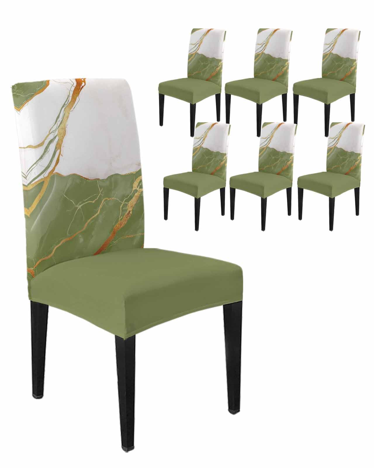 6 Pcs Dining Chair Covers Stretch Spandex Slipcovers Sage Green White Marble Stone Removable Washable Dining Room Seat Cover Cushion Protector for