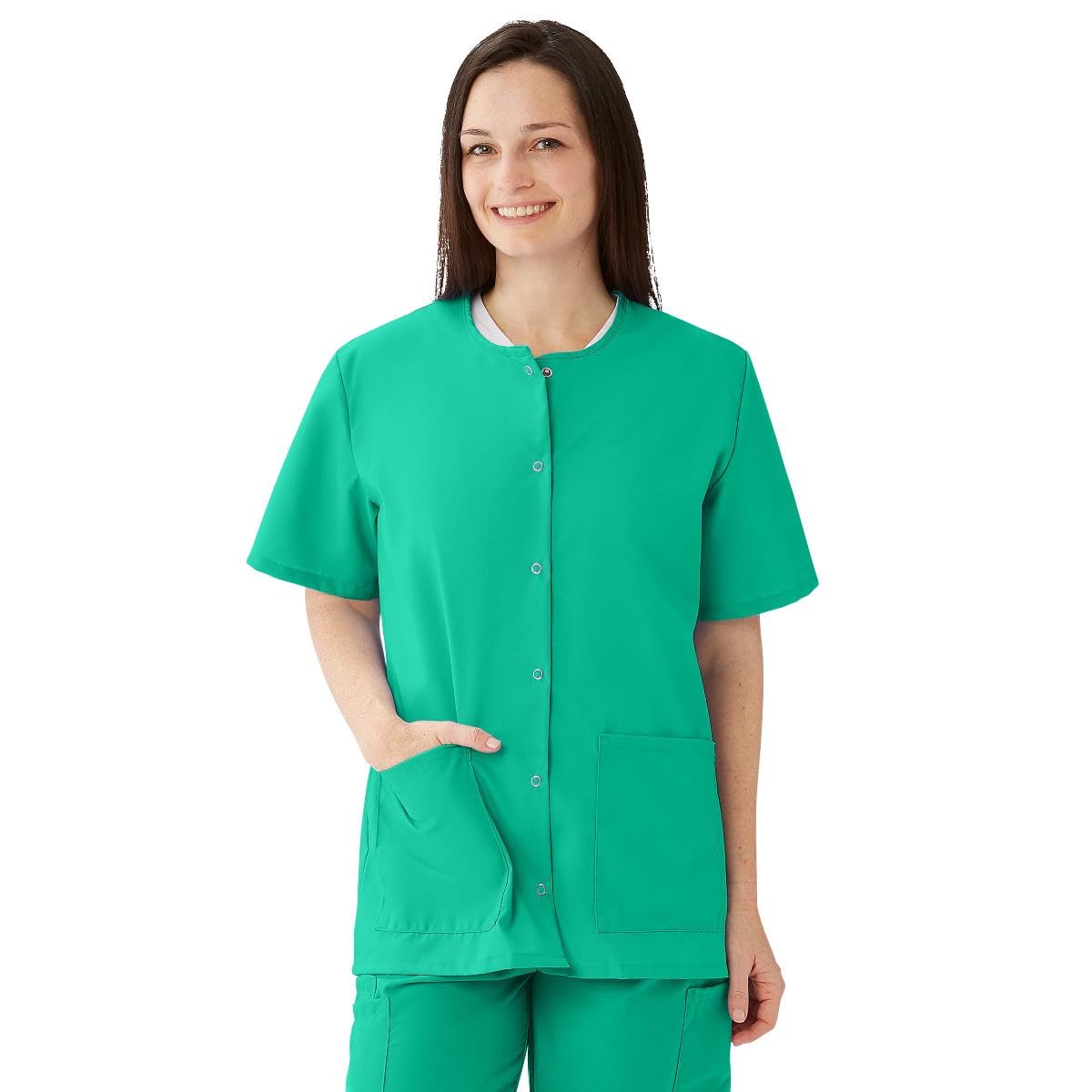 Medline Women's Snap-Front Jewel-Neckline Scrub Tops Jade