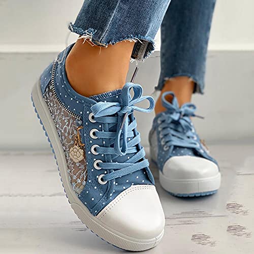Hbeylia Lace Fashion Sneakers For Women Girls Breathable Anti Slip Mesh Low Top Canvas Shoes Casual Lace Up Play Sneakers Walking Shoes For Summer Autumn Running Outdoor Sport Travel2