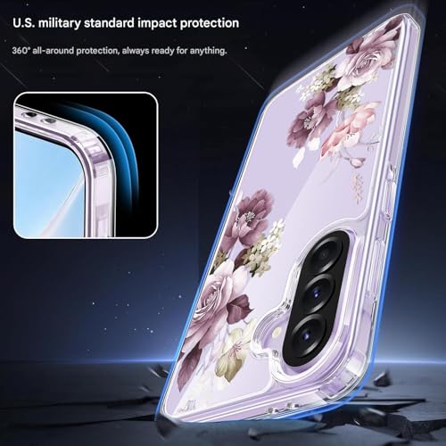 Image of Elzzi Clear Transparent Flower Cover for Samsung A37 5g Case Shockproof Case Floral Design Full Camera Protection Shockproof PC+TPU Covers for Girls & Women (Deep Purple)
