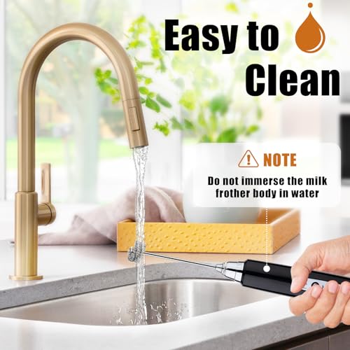 Image of Nahida Black Handheld Milk Frother for Coffee, Rechargeable Electric Whisk with 3 Heads 3 Speeds Frother Foam Maker For Latte, Cappuccino, Hot Chocolate, Egg