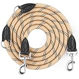 Aystkniet 2M Verstellbar Hundeleine für Große und Mittlere Hunde, Robuste Nylon Reflektierende Freihandleine mit 2 Karabiner, Vielseitig Führleine und Umhängeleine mit 250kg Zugkraft, Beige, 12mm