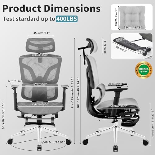 Image of Ergonomic Office Chair with Footrest 4-Level Adjustable Lumbar Suppor | Big and Tall Office Chair t - 155 Tilt Lock and Wide Cushion - 3D Headrest & Armrests, High Back Home Desk Chair