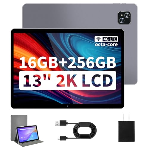 Veidoo Android Tablet 13", 2160 x 1440 FHD Display, 16GB (8+8 Expandable) RAM, 256GB ROM, Expandable to 2TB, Octa-Core Processor, WiFi6, 10000 mAh Long Life Battery, 4G LTE