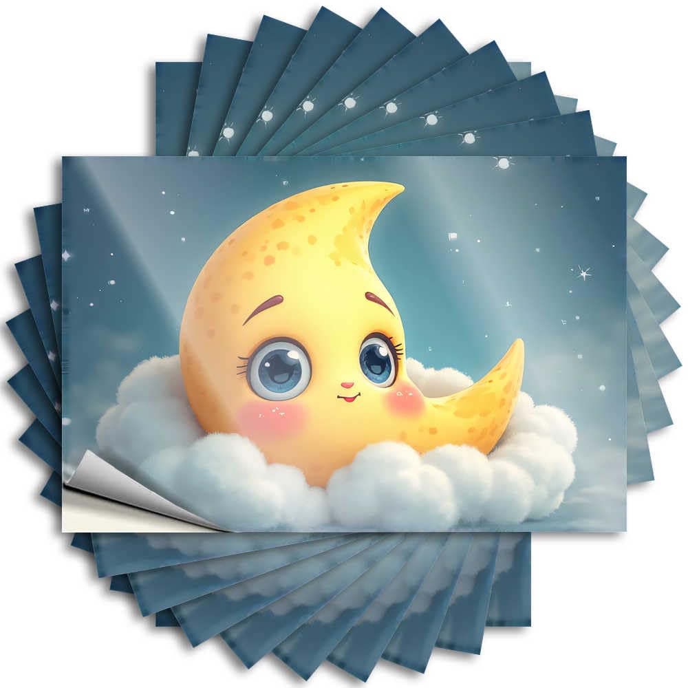 Farmhouse Outdoor Decor, Funny Sticker Things Case Adorable Cartoon Moon in The Clouds | Summer Waterproof Vinyl Stickers(12X18CM)
