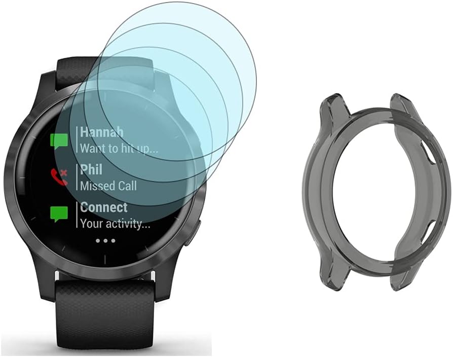 Watch Screen Protector (4+1Pack) Compatible for Garmin Vivoactive 4, Film Anti-Scratch High Definition Full Coverage and Soft TPU Protective Case