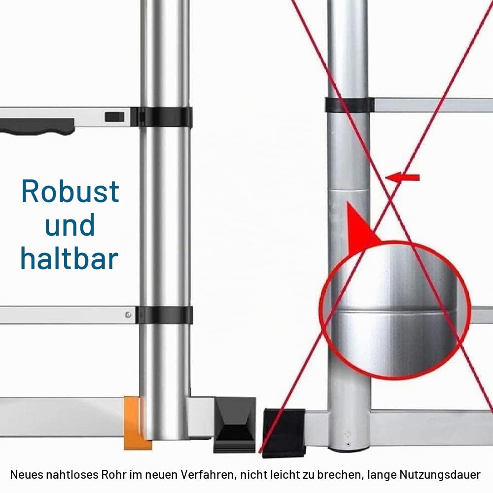 3,8M(1,9+1,9M) Teleskopleiter, Mehrzweckleiter ‎Edelstahl, A-Rahmen Klappleiter Tragbare für Dachboden, Kletterdach, Büronutzung, Baujob, 150 kg/330 Pfund Belastbarkeit