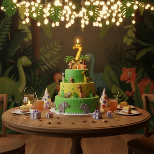 Image of Rozi Decoration Number 7 Birthday Candle for Cake with Crown Design | Gold Metallic Number Candle with Stick | Seventh Birthday Cake Topper for Baby, Kids and Party Celebration