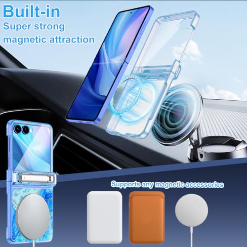 Shecaset for Galaxy Z Flip 7 Case,[Compatible with MagSafe][Built-in Screen Protector][Kickstand][Hinge Protection],Hard PC Slim Fit Shockproof Protective Case for Samsung Galaxy Z Flip 7,Sky Blue - image 4