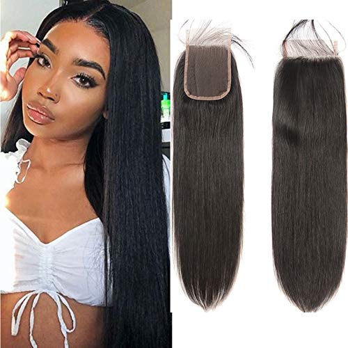 Avankwig Transparent Lace Closure 5x5 Lace Closure 100% Human Hair Brazilian Virgin Hair Remy Human Hair Closure Straight with Baby Hair Bleached Knots 10 Inch