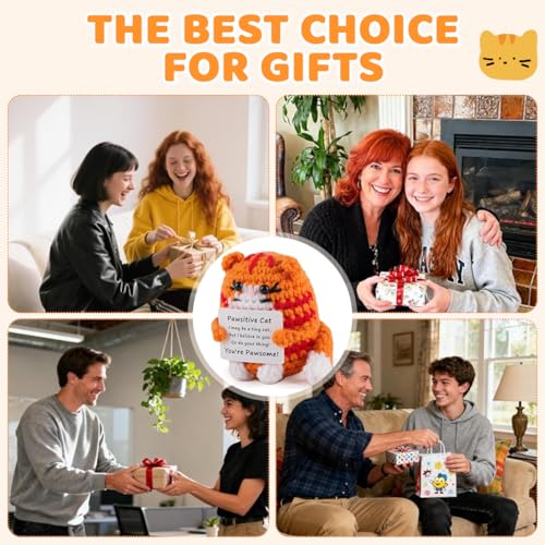 Image of Zibuyu Crochet Toys, Orange Cat Soft Toy with Positive Message Cards, Uplifting Inspirational Gift for Office, Classroom, Home Decor, Thoughtful Encouragement Ornament for Daily Motivation