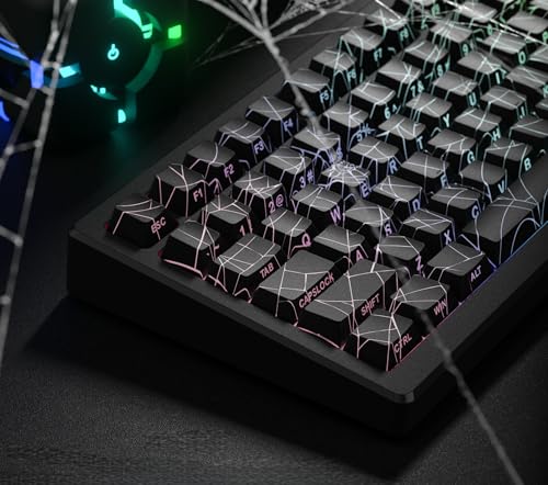 Image of dagaladoo Black Spider Web Key caps Shine Through Keycap Set Side Printed Keyboard caps Cherry Profile Custom Key Board Key caps for 100% 75% 65% 60% TKL US Layout Mechanical Keyboard