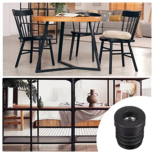 Image of uxcell 12Pcs Inserts for Round Tubes with M6 Thread, for 19mm /0.75 inch OD Round Tube, Round Black Plastic Plug Caster Insert Chair End Caps Furniture Leg Plug