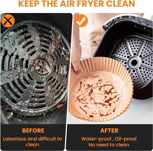 Image of 100 Pcs Air Fryer Paper Liners Round 16cm | Non-Stick Disposable Parchment Baking Paper | Oil-Proof & Heat-Resistant Food Grade Liners for Air Fryer, Oven, Microwave & Steaming