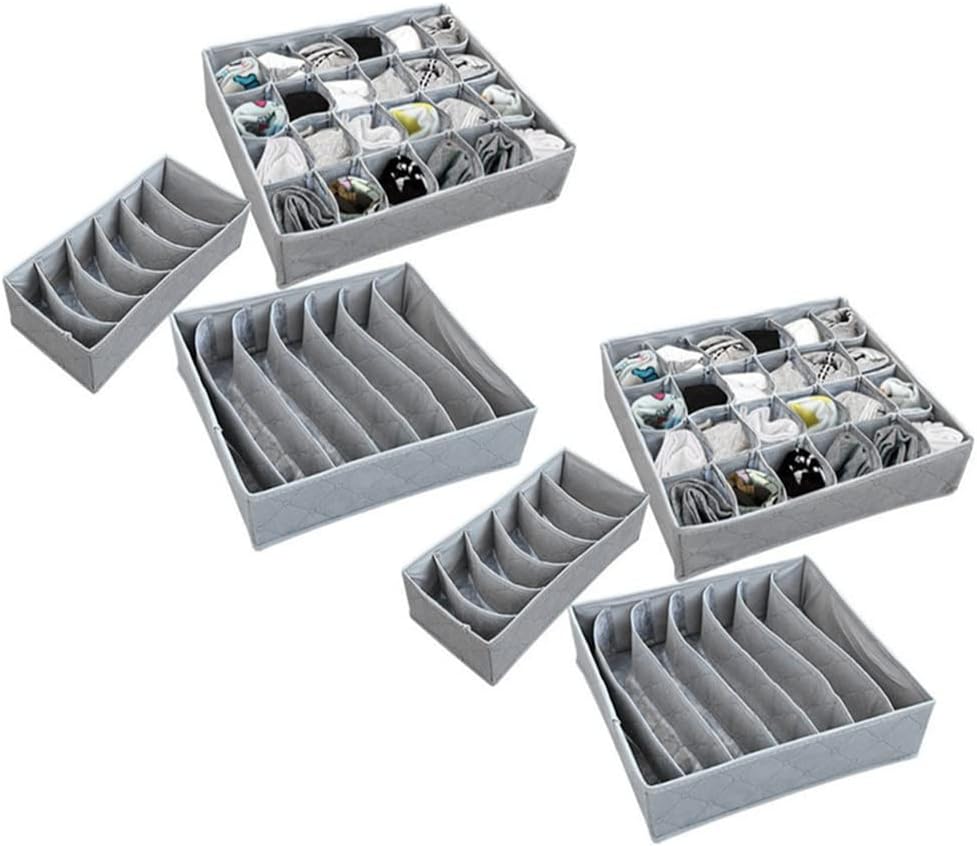 eWINNER 6 PCS Set Closet Organizer Foldable Box Bamboo Charcoal Fibre Storage Box for Bra/underwear/masks/towels/necktie/Gloves/socks Divider Drawer Closet Organizer Interior Cloth Organizador