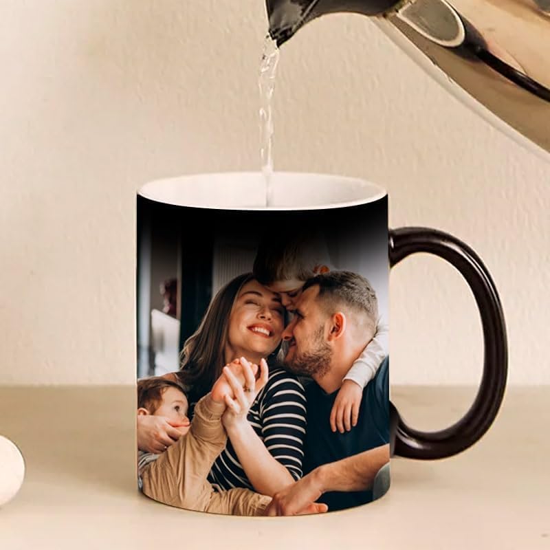 Image of KivStar Secret Reveal Personalized Photo Magic Mug - Custom Name & Quote - Black Ceramic Color Changing Mug (325ml) for Birthday, Anniversary, Valentine's Gift 02 (Combo-02)