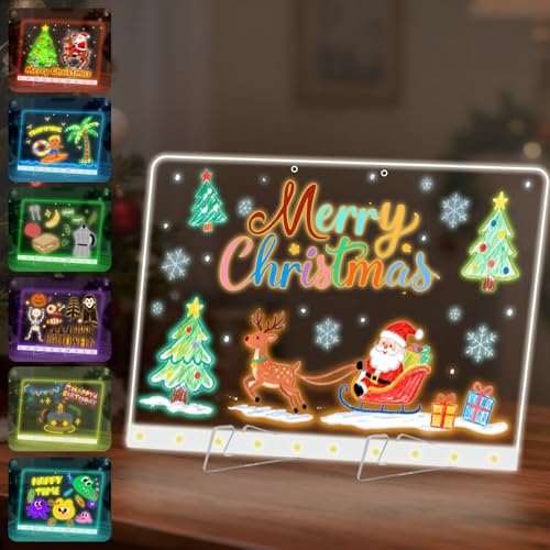 LED Note Board with Colors, Light Up Message Board Christmas, Acrylic Dry Erase Board with Stand, 7 Colors Pen, USB Box for Outdoor Use, LED Drawing Board for Office/School/Home/Kids (11.8 x7.9in)
