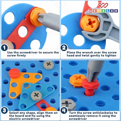 Image of Wembley Electric Drill Screw Puzzle Set| Creative Dinosaur Themed Art Puzzle for Kids| 351 Pieces with Electric Screwdriver| 2D & 3D Building Block Kit| STEM Educational Activity Set for Boys & Girls