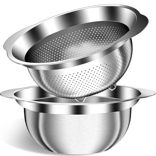 Image of 3.5QT Colander with Bowl, Rice Strainer, Stainless Steel Mixing Bowls with Strainer, Pasta Strainer, Colander for Kitchen for Rice Pasta Fruits Vegetables, Rice Cleaner Strainer, Dishwasher Safe