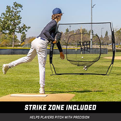 Gosports 7 Ft X 7 Ft Baseball & Softball Practice Hitting & Pitching Net With Bow Frame, Carry Bag And Bonus Strike Zone - Great For All Skill Levels #TOP4