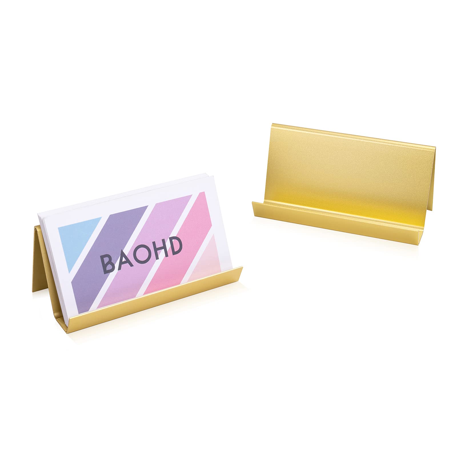 BAOHD Business Card Holder for Desk, Modern Metal Business Card Holder Display, Aluminum Desktop Business Card Organizer, Business Name Card Stands, 2