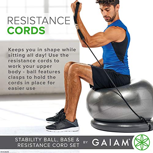 Gaiam Balance Ball, Base & Resistance Band Kit, 65cm Yoga Ball Chair, Exercise Ball with Inflatable Ring Base for Home or Office Desk, Includes Air Pump Gaiam Balance Ball, Base & Resistance Band Kit, 65cm Yoga Ball Chair, Exercise Ball with Inflatable Ring Base for Home or Office Desk, Includes Air Pump