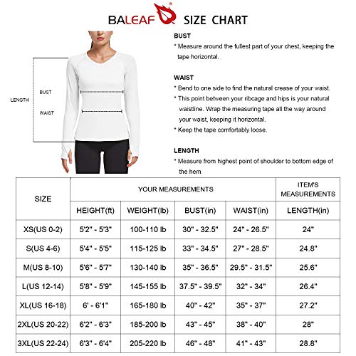 BALEAF Women's Long Sleeve Running Shirts Thumbholes Quick Dry V-Neck Workout T-Shirts Exercise Hiking White M