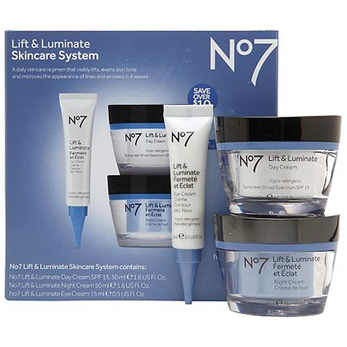 Boots No7 Lift and Luminate 3 Piece Skincare System Includes Eye Cream, Day Cream and Night Cream