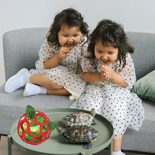 2 Stück Schildkröte Leckerli-Ball Spielzeug - Hängende Kleine Tiere Gemüse Gras Obst Fütterung und Spiel Heu Feeder Ball für Kleintiere Haustier (Grün und Rot)