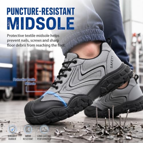 Image of Steel Toe Work Shoes for Men Lightweight Safety Shoes | Puncture Resistant, ASTM, Comfortable, Construction Industrial, Warehouse, Logistics, Factory, Workshop, Packing, Maintenance