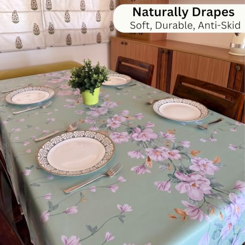 Image of Livmodern Premium PVC Waterproof Dining Table Cover 6 Seater (55 by 78 inch) - Modern Elegant Design, Spill Proof & wipeable 140 by 200cm - Floral Garden