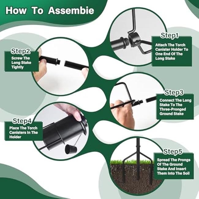 4 Pack Garden Torches, 16 oz Metal Torch for Outside with 3-Prong Grounded Stake, Outdoor Decorative Citronella Torches, 59 inch Garden D¨¦cor Torches