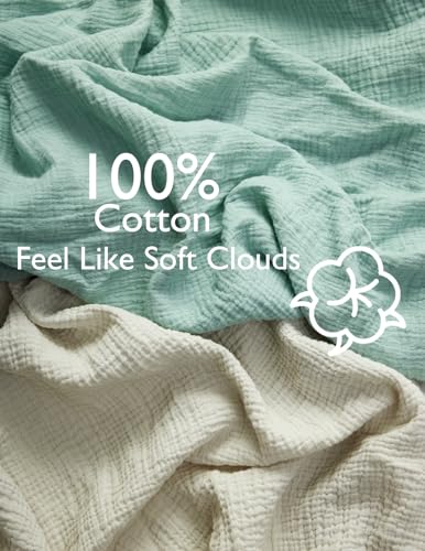 Image of Momcozy Muslin Fitted Bassinet Sheet, 2 Pack Soft Breathable Natural Cotton 32 inchx16 inch Baby Cradle Mattress Sheet, 360 Mattress Wrapping No Slip Boys Girls Neutral Bed Sheet, Small, Green & Grey