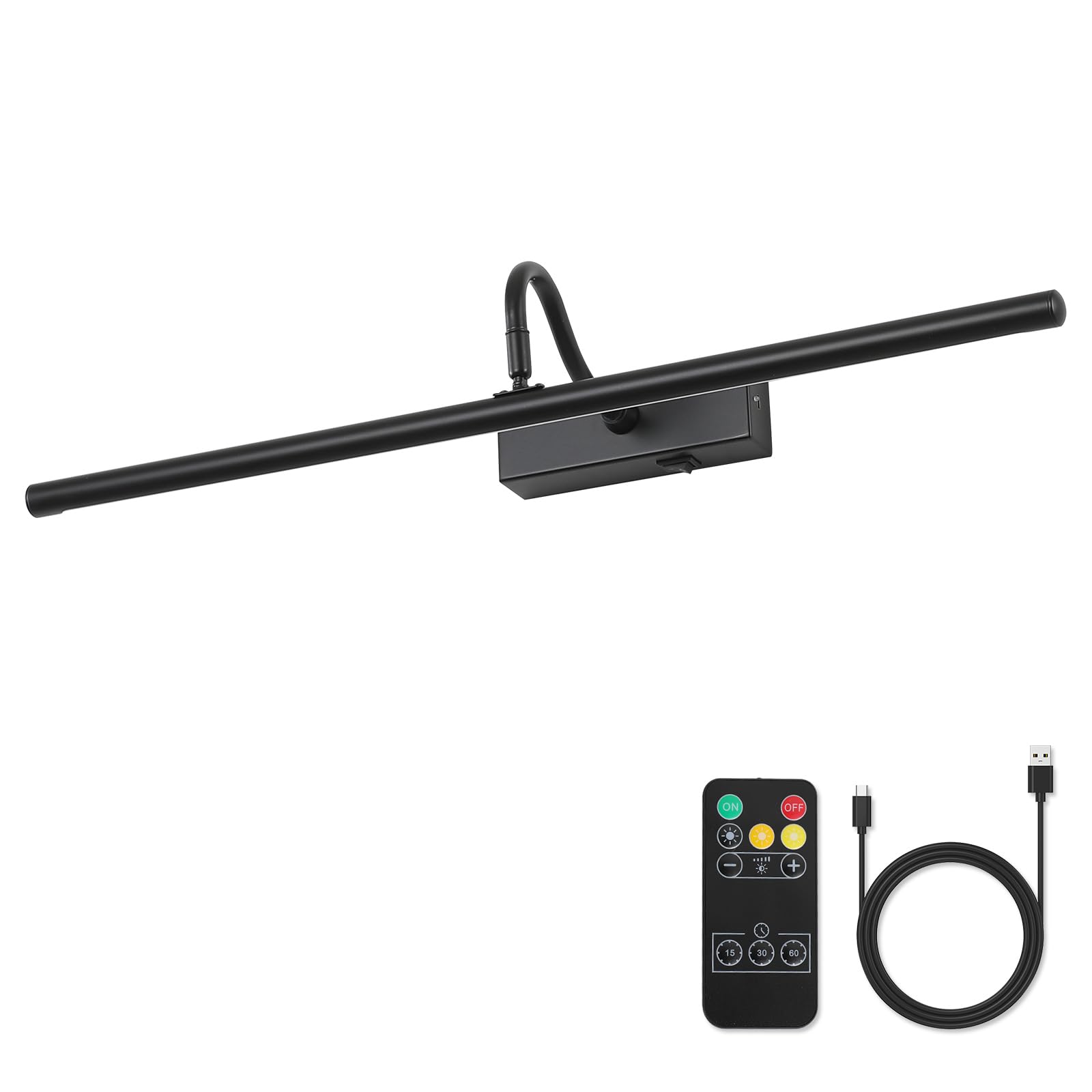 Picture Light,5000mAh Picture Lights for Wall with Remote,24 inch Art Light for Paintings, Gallery Lighting for Photo,Mirror,Artwork Frame,Portrait(Black)