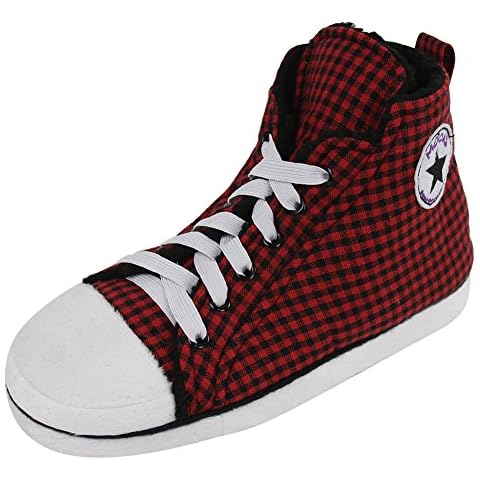 Home Slipper Mens Plush Fabric Indoor House Bedroom Fashion Sneakers Slippers Shoes,US 9,Red Black Check Cover