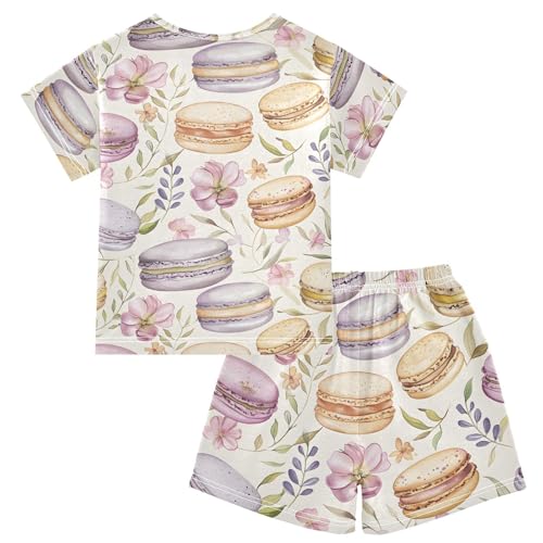 ALAZA Macaron Flower Blossom Pajamas Short Sleeve 2 Piece Sleepwear Top and Bottom Pajama Set Unisex2