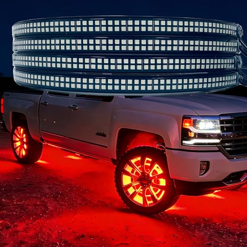 Image of Ultra-Bright 4PCS 17 inch Double Row RGB+ White Wheel Lights for Truck Car,APP & RF 4-Zone Control Wheel Weel Ring Rim Lighting kit with Music Sync Dynamic Modes,Brake & Courtesy Function,2592 LEDs