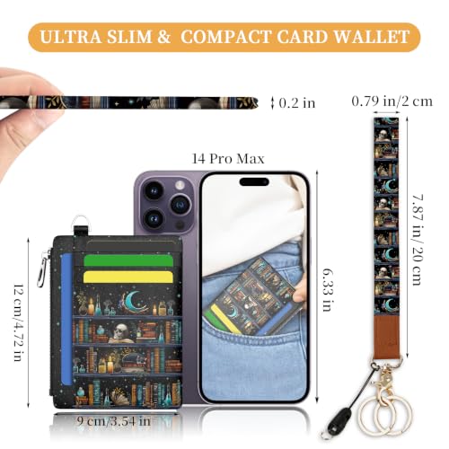 Image of Hancynir Goth Book Skull Slim Wallet Women Credit Card Holder Wristlet RFID