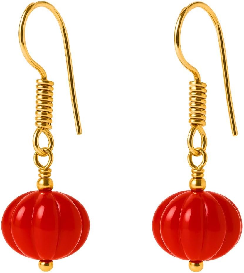 Gempires Red Agate Drop Earrings for Women – Handmade Melon Bead Dangle Earrings, Lightweight Crystal Jewelry, Hypoallergenic Everyday Gift