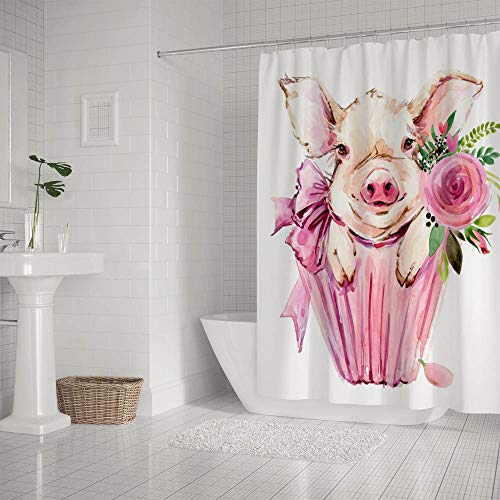 Rideau de douche en polyester motif cochon 168x183 cm lavable