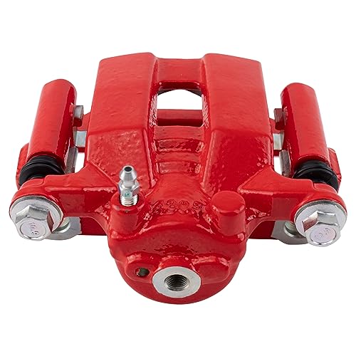 Image of TRQ Rear Left Brake Caliper w /Bracket Performance Red Drivers Side