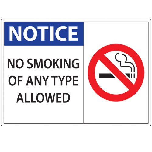 Zing Green Products 1835D Recycled Polystyrene "Notice No Smoking Of Any Type Allowed" Window Decal, Face-Adhesive, 7" Length, 5" Width, Pack of 2