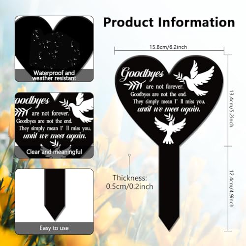 GLOBLELAND Heart Shaped Pigeon Garden Stake Memorial Remembrance Plaque Stake for Cemetery Acrylic Grave Stake Waterproof Sympathy Garden Stake for Yard Grave Cemetery - Image 3
